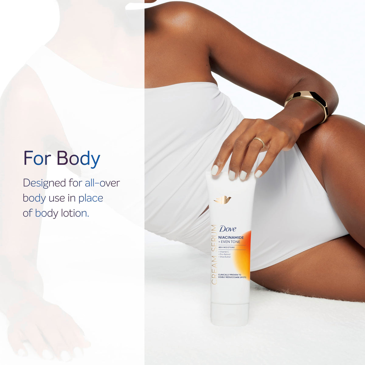 Dove ingredient display highlighting niacinamide and vitamin C benefits