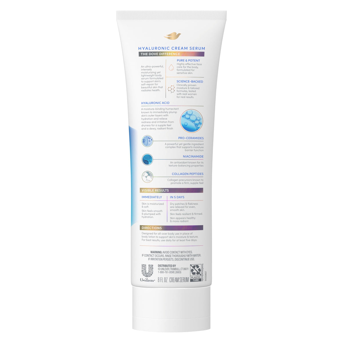 Dove cream serum pump detail highlighting easy dispensing and hygienic cap benefit