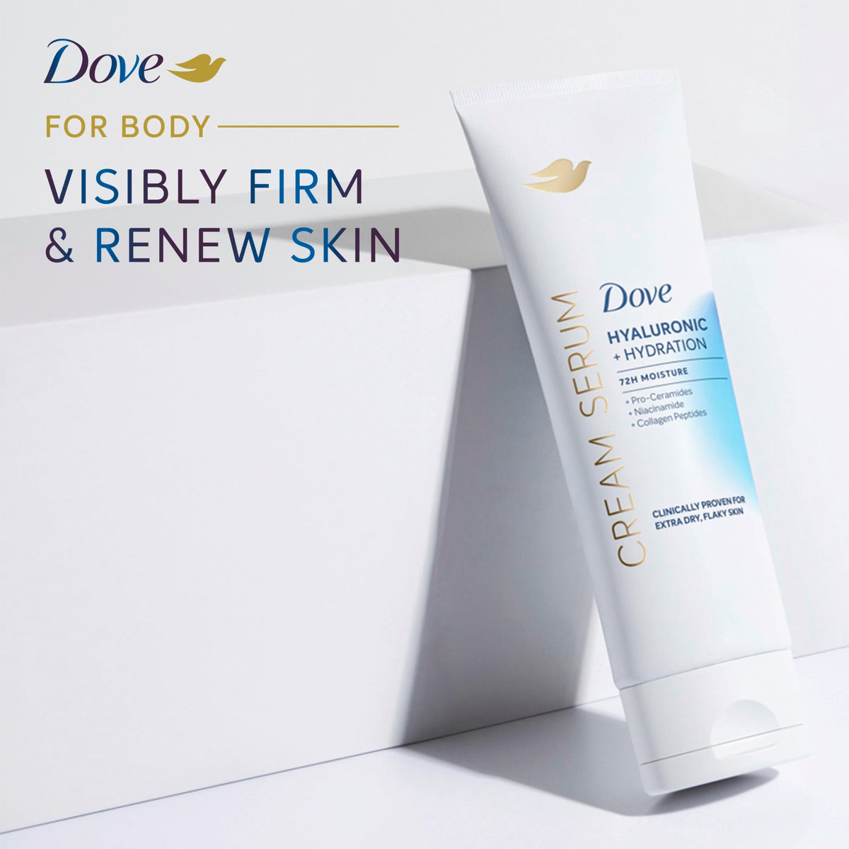 Dove cream serum 8 oz bottle next to everyday objects to show true size