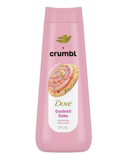 Dove Confetti Cake body wash front bottle shot showing label and 20 oz size benefit