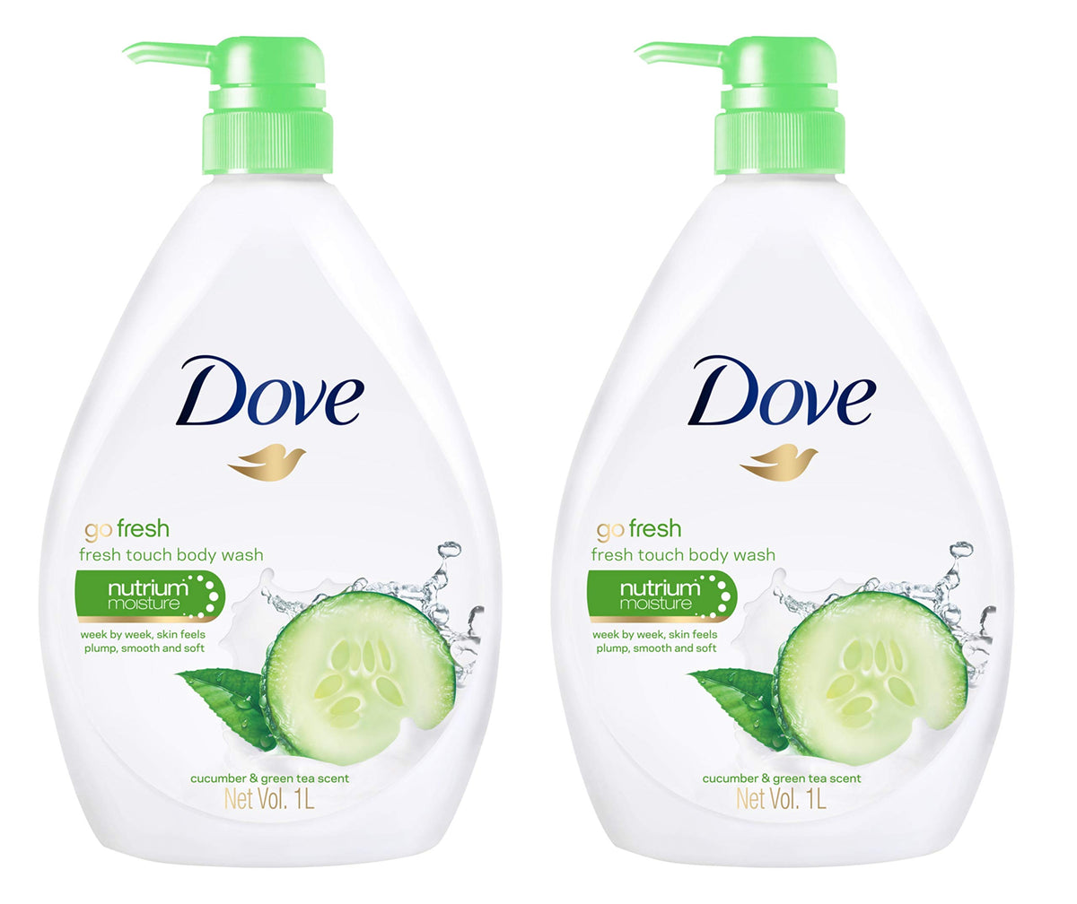 Dove bottle front packaging showing cucumber and green tea scent and moisturizing benefit