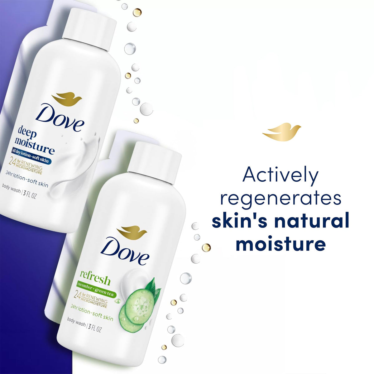 Dove Cucumber & Green Tea bottle label highlighting refreshing scent