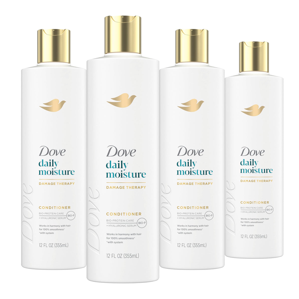 Dove bottle front packaging showing product name and soft-hair benefit