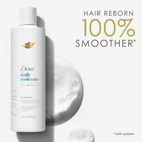 Dove shampoo texture pouring into hand highlighting gentle lather and hydration benefit