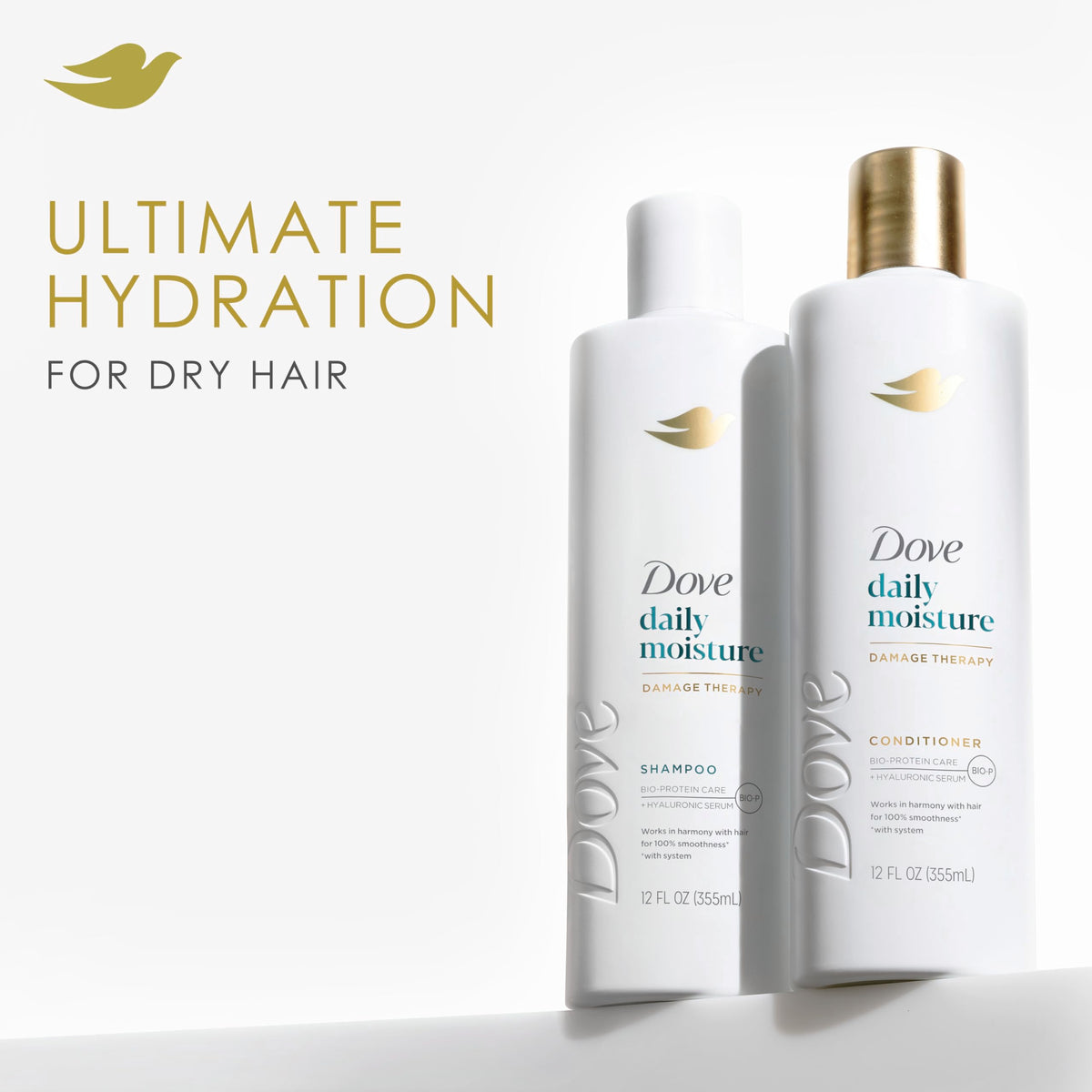 Dove bottle on shower shelf demonstrating in-shower use for smoother manageable hair
