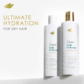Dove bottle on shower shelf demonstrating in-shower use for smoother manageable hair