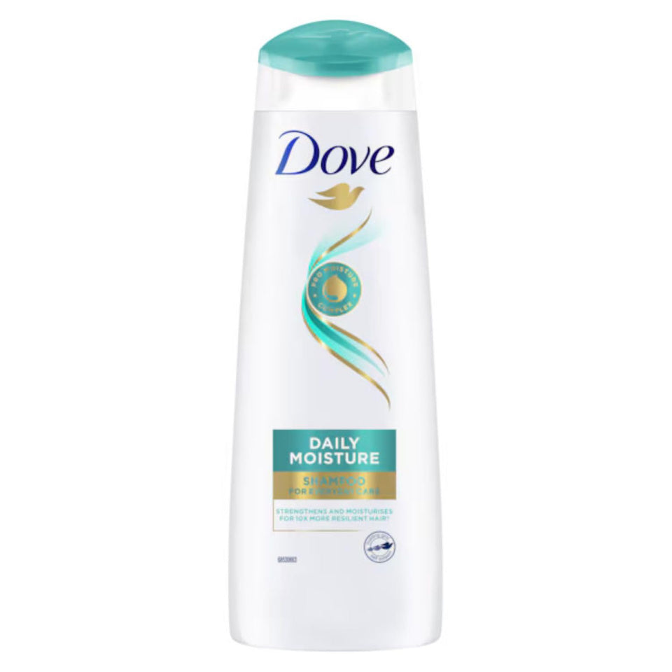 Dove Daily Moisture Shampoo front bottle showing label and nourishing benefit