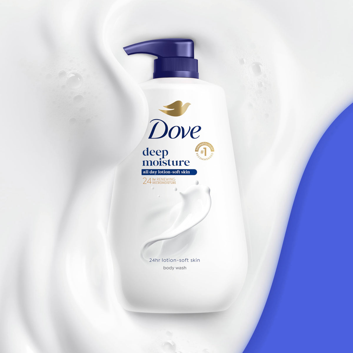 Dove deep moisture thick foam lather on hand demonstrating gentle clean and softness