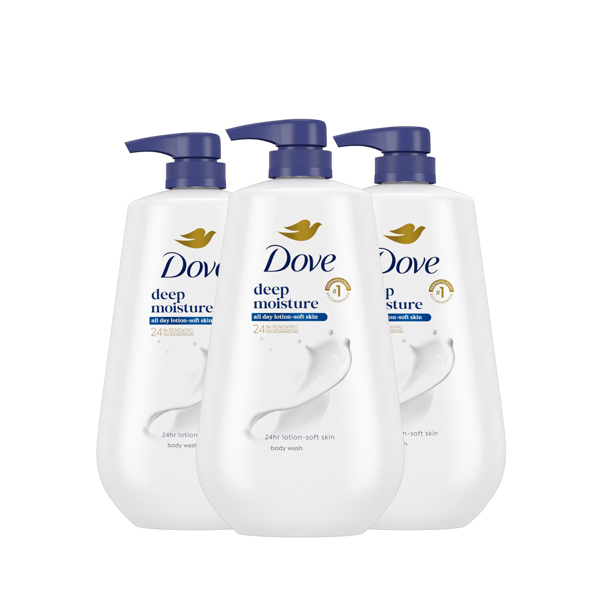 Dove Deep Moisture pump pack front view showing branding and pump benefit