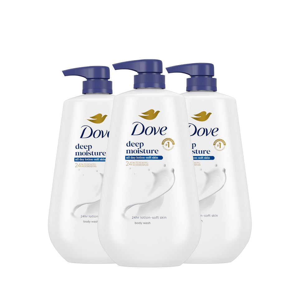 Dove Deep Moisture pump pack front view showing branding and pump benefit