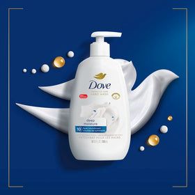 Dove lather in use on hands illustrating gentle cleanse and moisturized feel