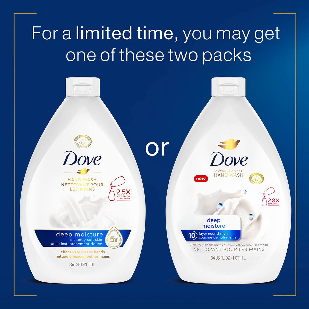 Dove close-up of refill bottle label highlighting moisture complex