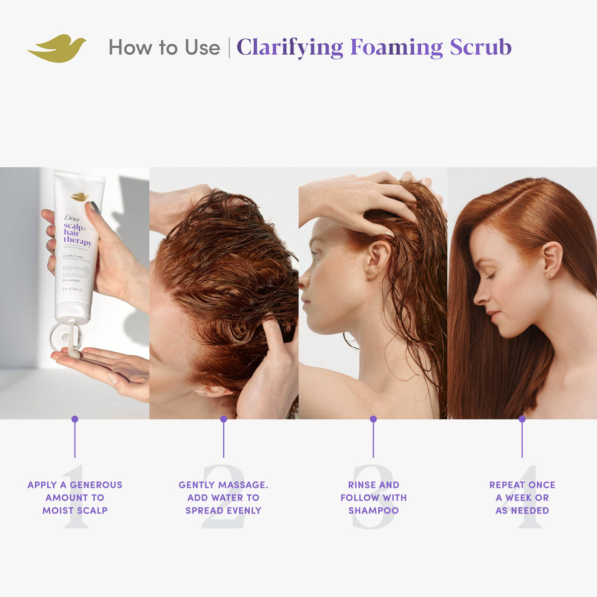 Dove density boost ingredient layout with vitamin B3 and zinc highlighting scalp support