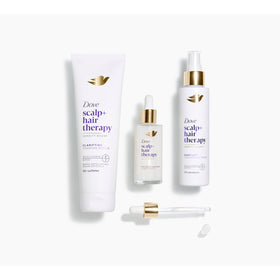 Dove density boost scalp application demonstration illustrating targeted exfoliation benefit