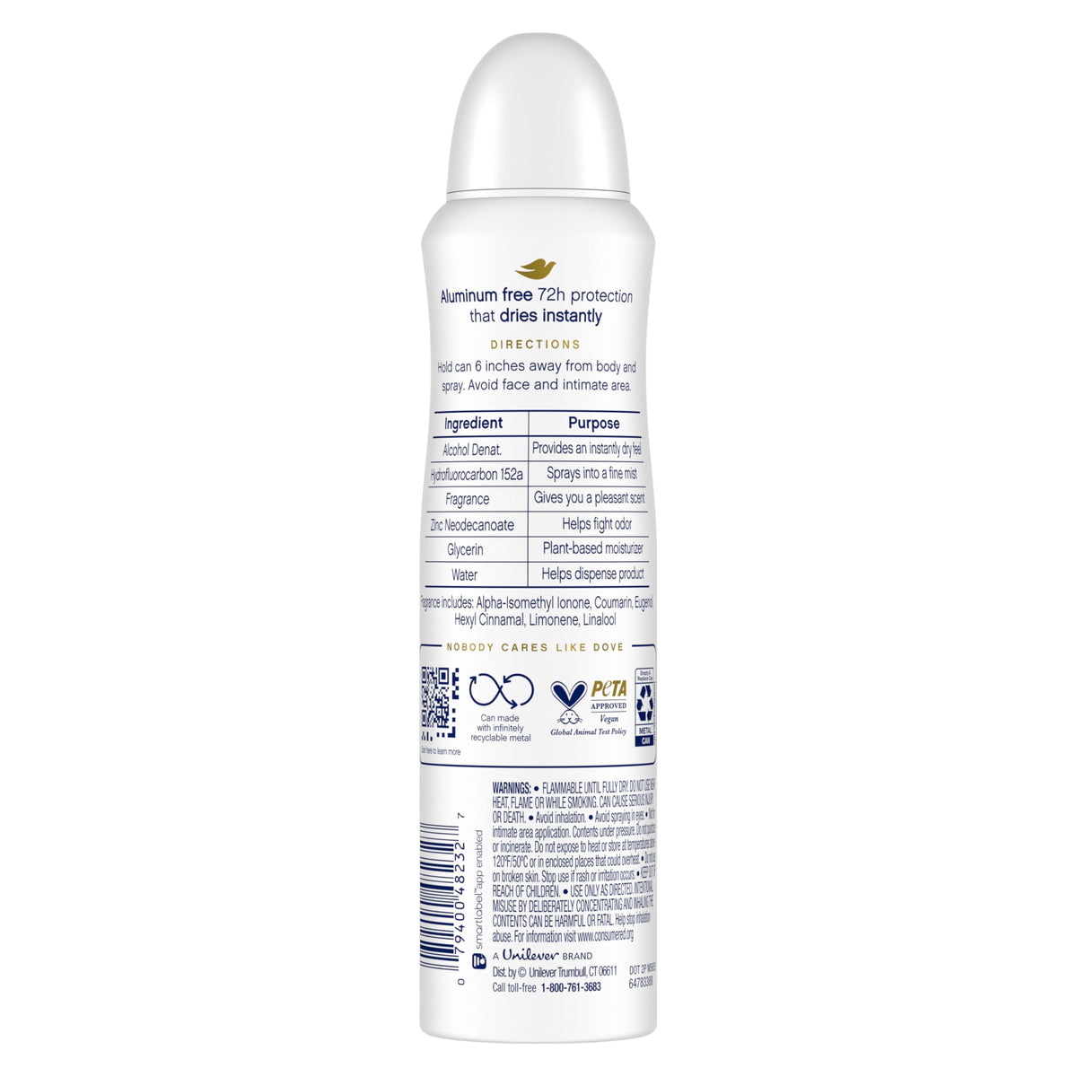 Dove aerosol nozzle detail for precise, quick-drying application benefit