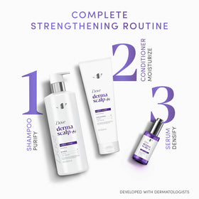 Dove Derma Scalp conditioner being applied in shower for scalp care