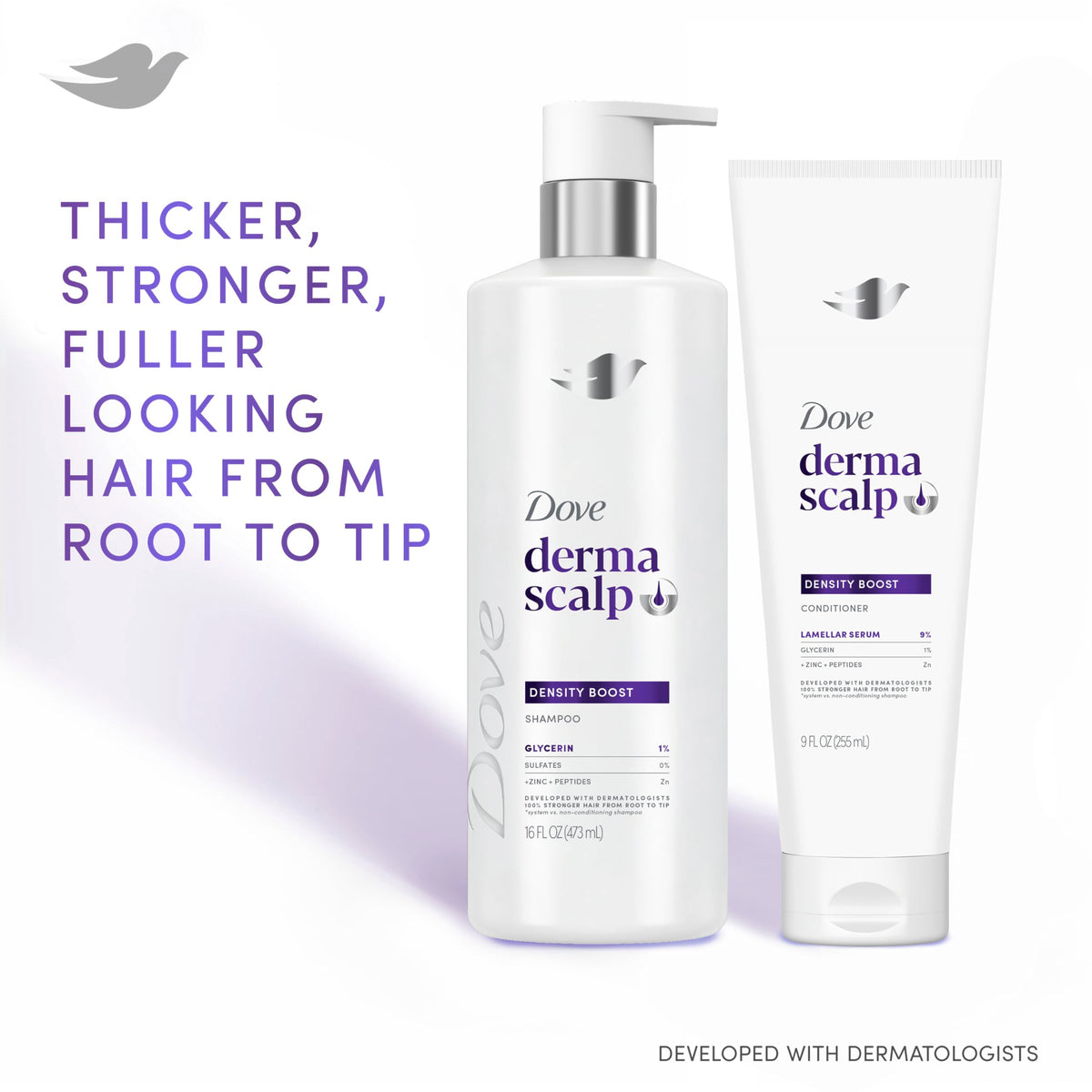 Dove Derma Scalp pump detail emphasizing easy dispensing and control