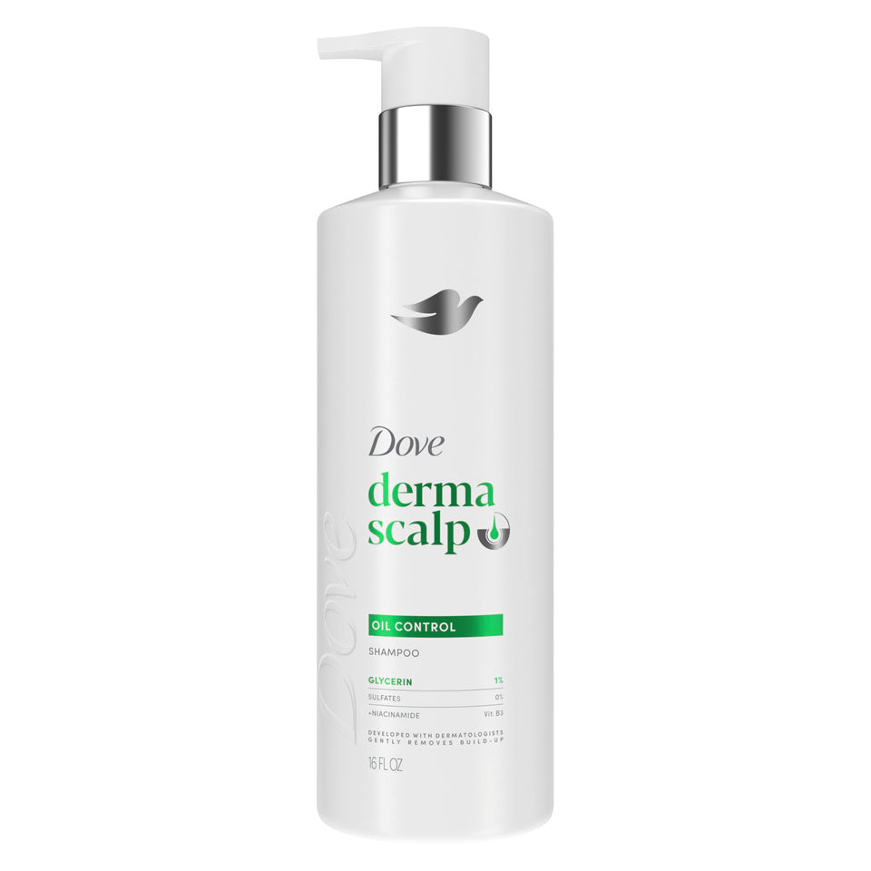 Dove bottle front packaging showing clean design and product name for gentle oil control