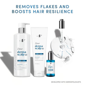Dove Derma Scalp bottle held in hand displaying 9 fl oz size for scale