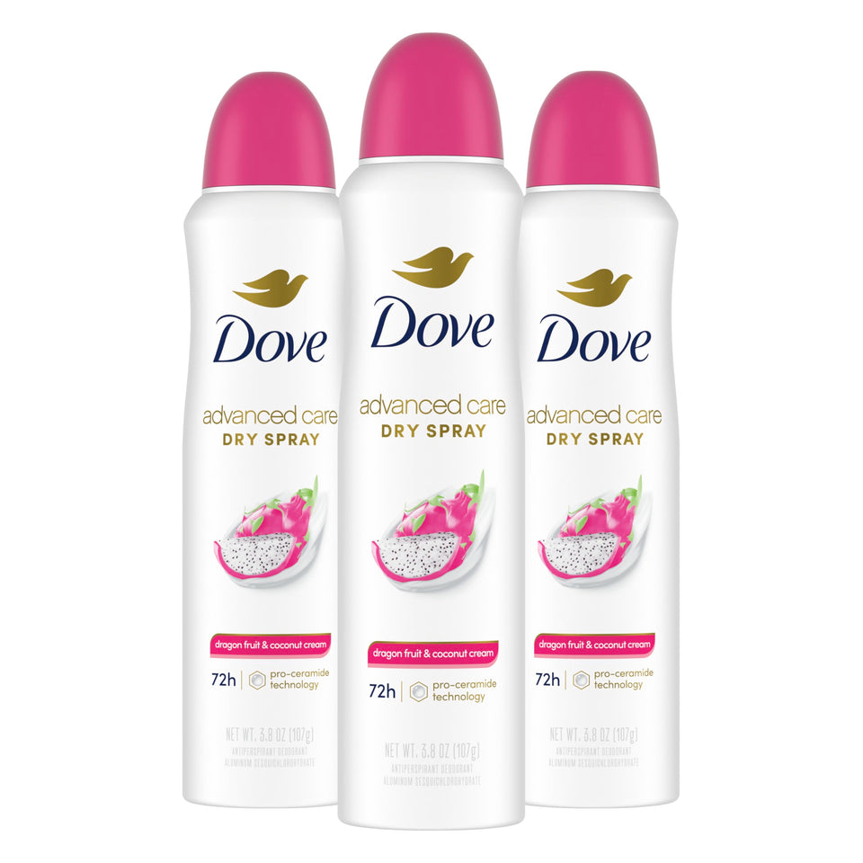 Dove front packaging showing dragon fruit and coconut scent and long protection