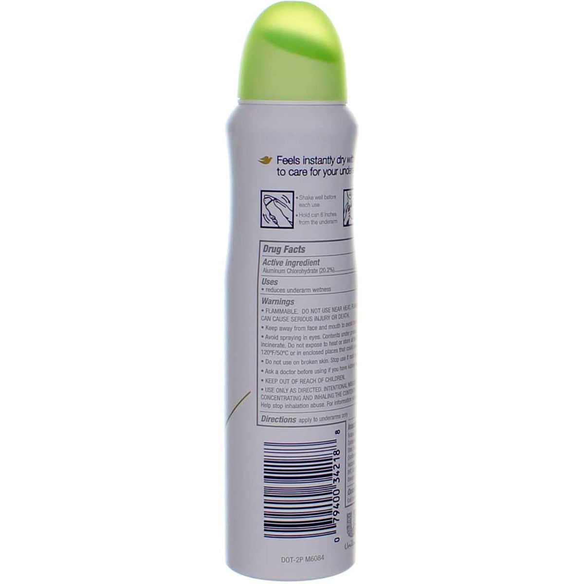 Dove dry spray cap and nozzle close-up for precise application benefit