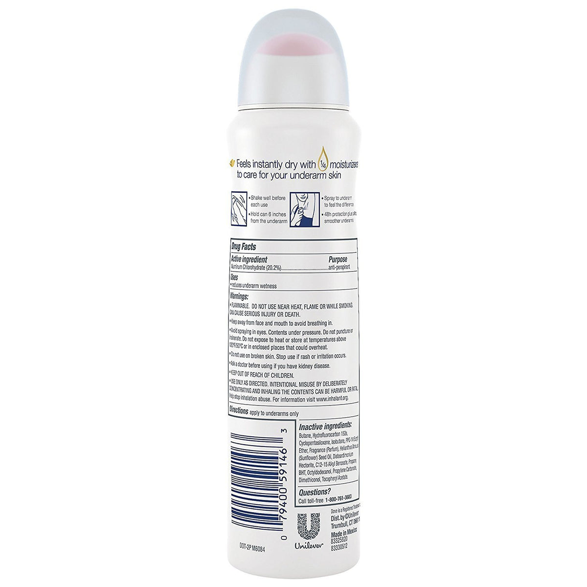 Dove close-up nozzle showing quick-dry spray application benefit