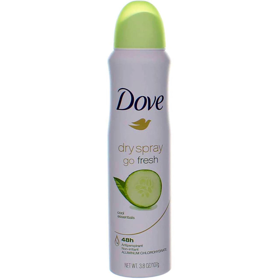 Dove dry spray front packaging showing product and benefit of 48h protection
