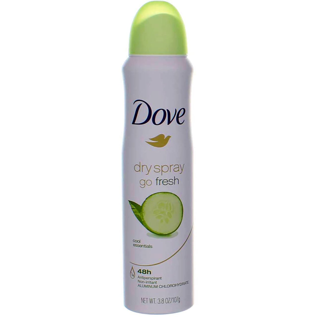 Dove dry spray side label with ingredient details and moisturizing benefit