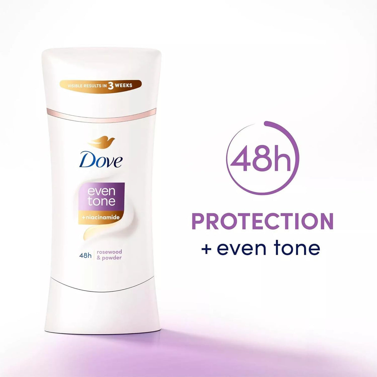 Dove even tone application in use on underarm demonstrating even coverage