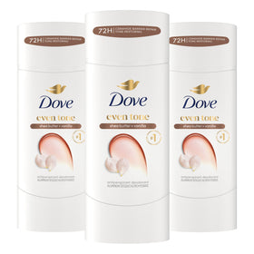 Dove front packaging showing even tone shea butter vanilla, clear product benefits
