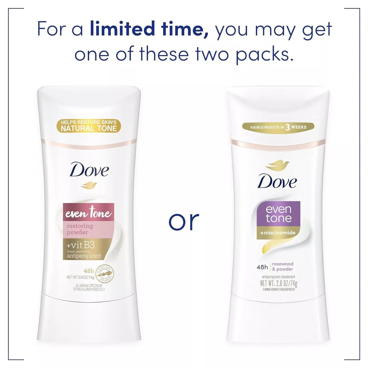 Dove even tone stick top view revealing smooth applicator for easy glide