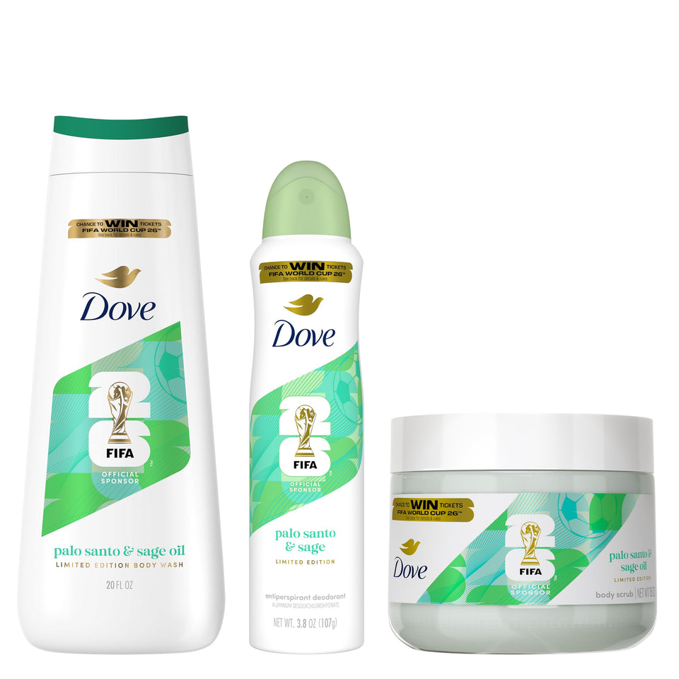 Dove front packaging showing FIFA limited edition and calming scent