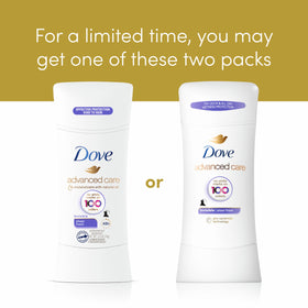 Dove four pack scale comparison showing quantity value and travel readiness
