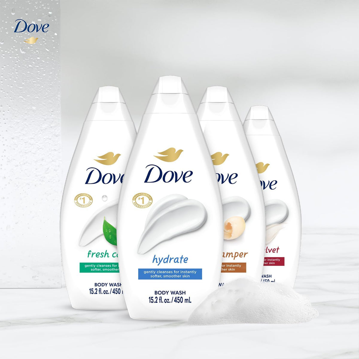 Dove Fresh Care in-shower use demonstrating refreshing scent and energizing benefit