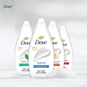 Dove Fresh Care in-shower use demonstrating refreshing scent and energizing benefit