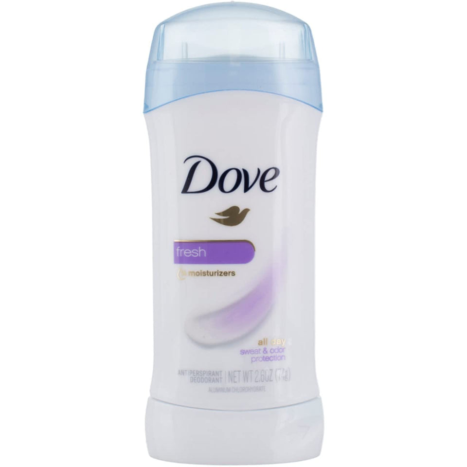 Dove Fresh front packaging showing two 2.6 oz sticks and clear benefit
