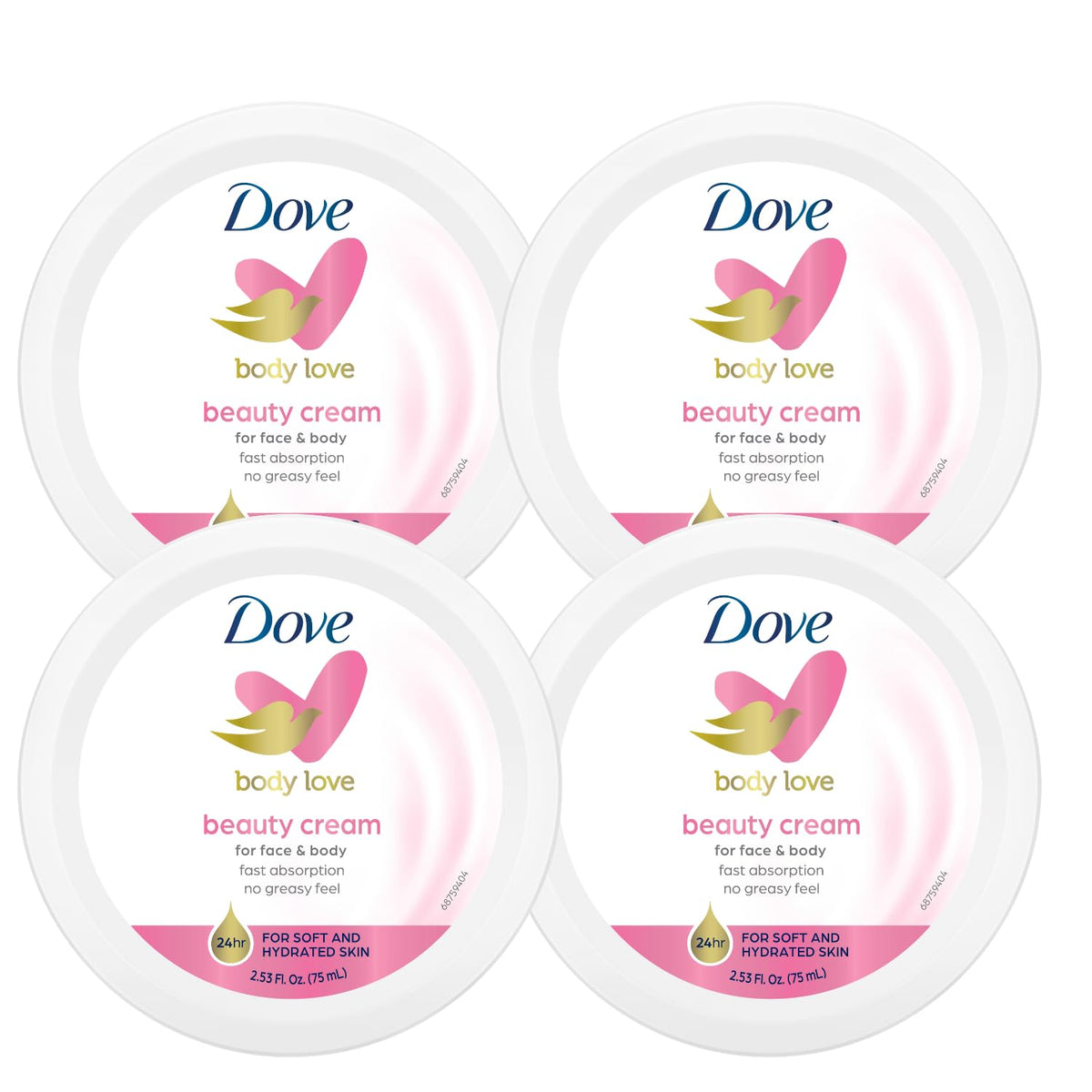 Dove front jar pack showing four travel jars and quick hydration