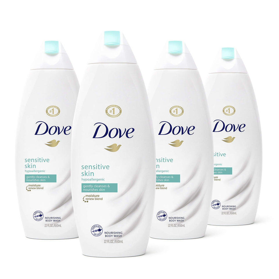 Dove front packaging showing four bottles and value pack convenience