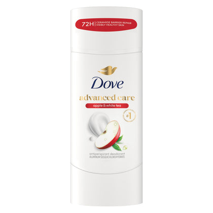 Dove front packaging showing apple and white tea, clarifying benefits of protection