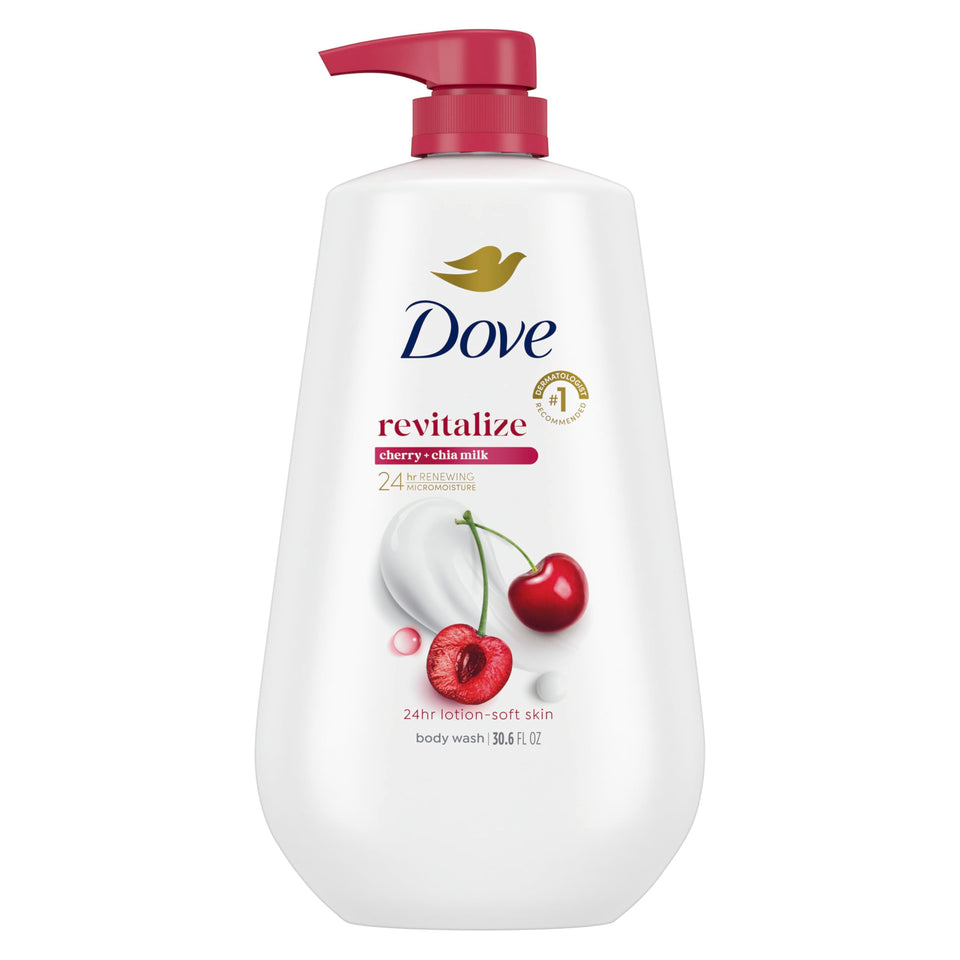 Dove front packaging showing cherry and chia milk scent and hydration benefit