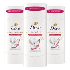 Dove front packaging showing dragon fruit and coconut scent and 3‑pack convenience