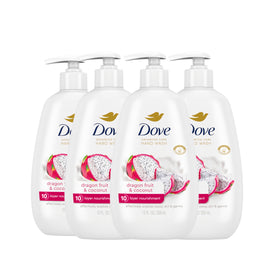 Dove front packaging showing dragon fruit and coconut and nourishing benefit