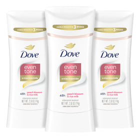 Dove front packaging peach blossom showing three sticks and scent benefit