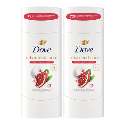 Dove Revive front packaging showing two-stick value pack and benefits