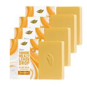 Dove front packaging showing turmeric milk lemon drop scent and 4-count benefit
