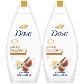 Dove two-bottle front packaging showing product and benefits