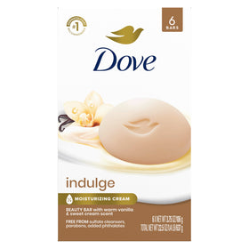 Dove front packaging showing Warm Vanilla & Sweet Cream and moisturizing benefits