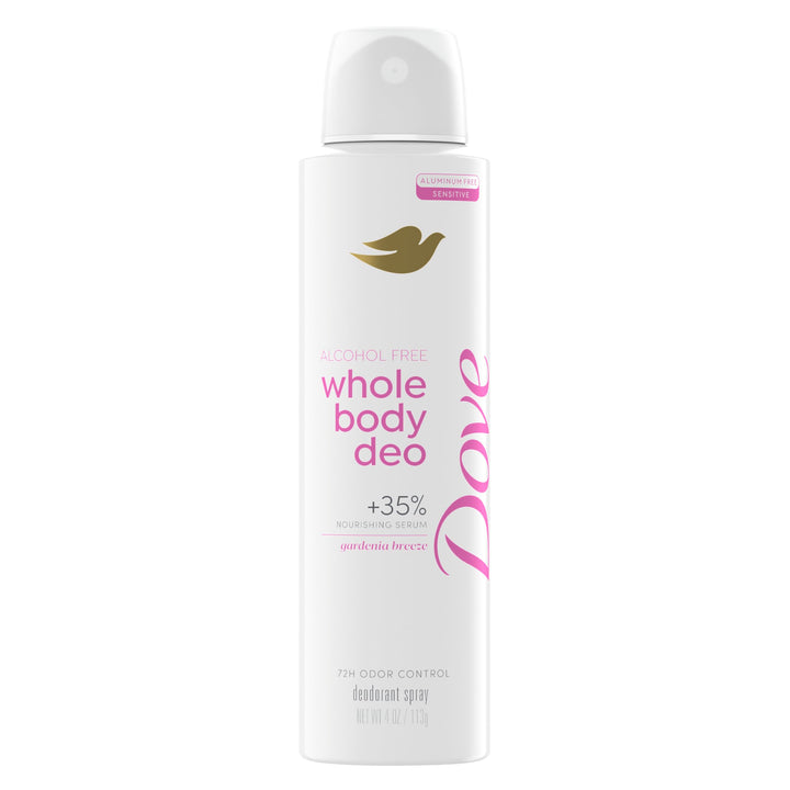Dove Gardenia Breeze front packaging showing spray can and scent