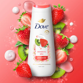 Dove rich lather on loofah demonstrating cleansing and long-lasting moisture delivery