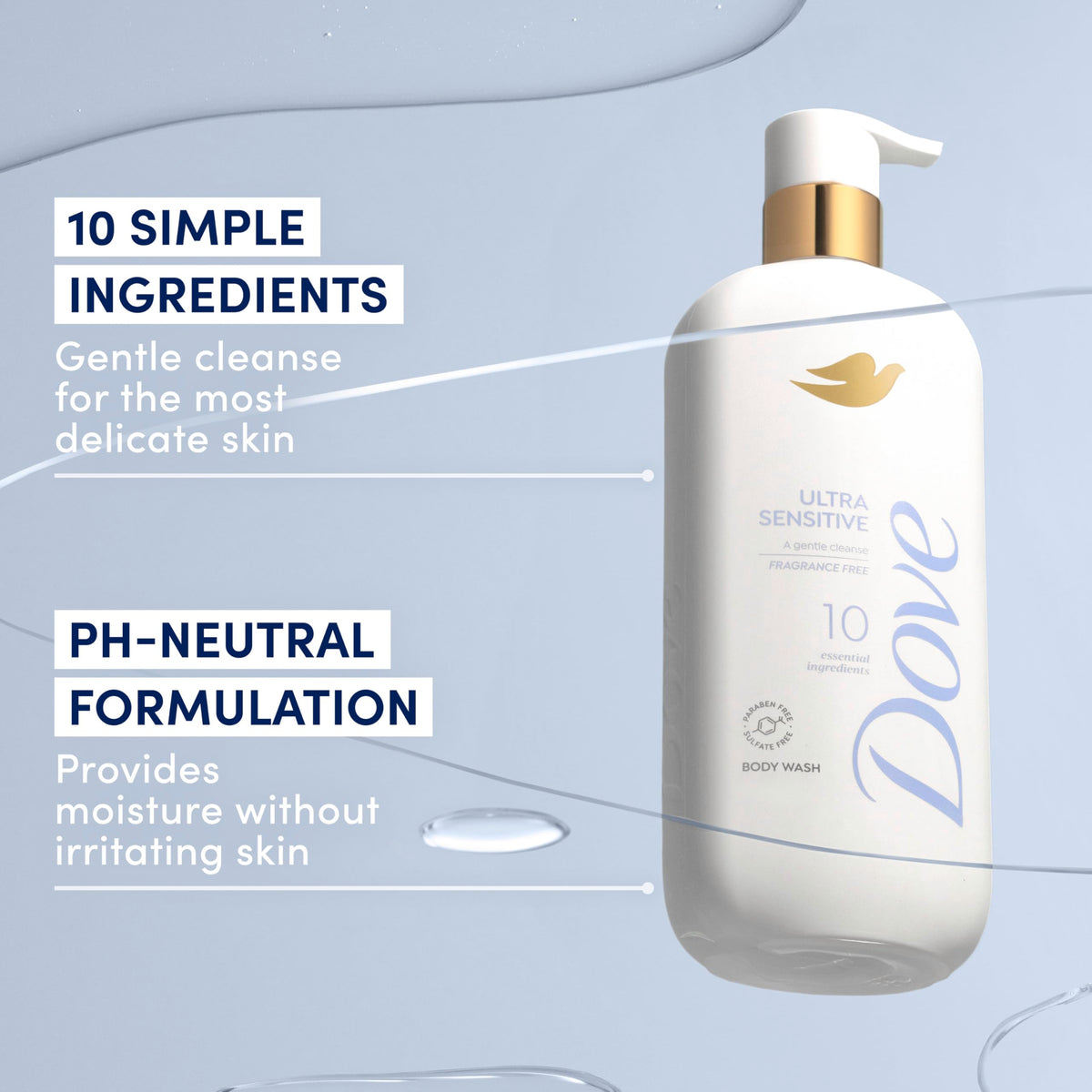Dove gel-serum texture on hand showing lightweight feel and moisturizing effect